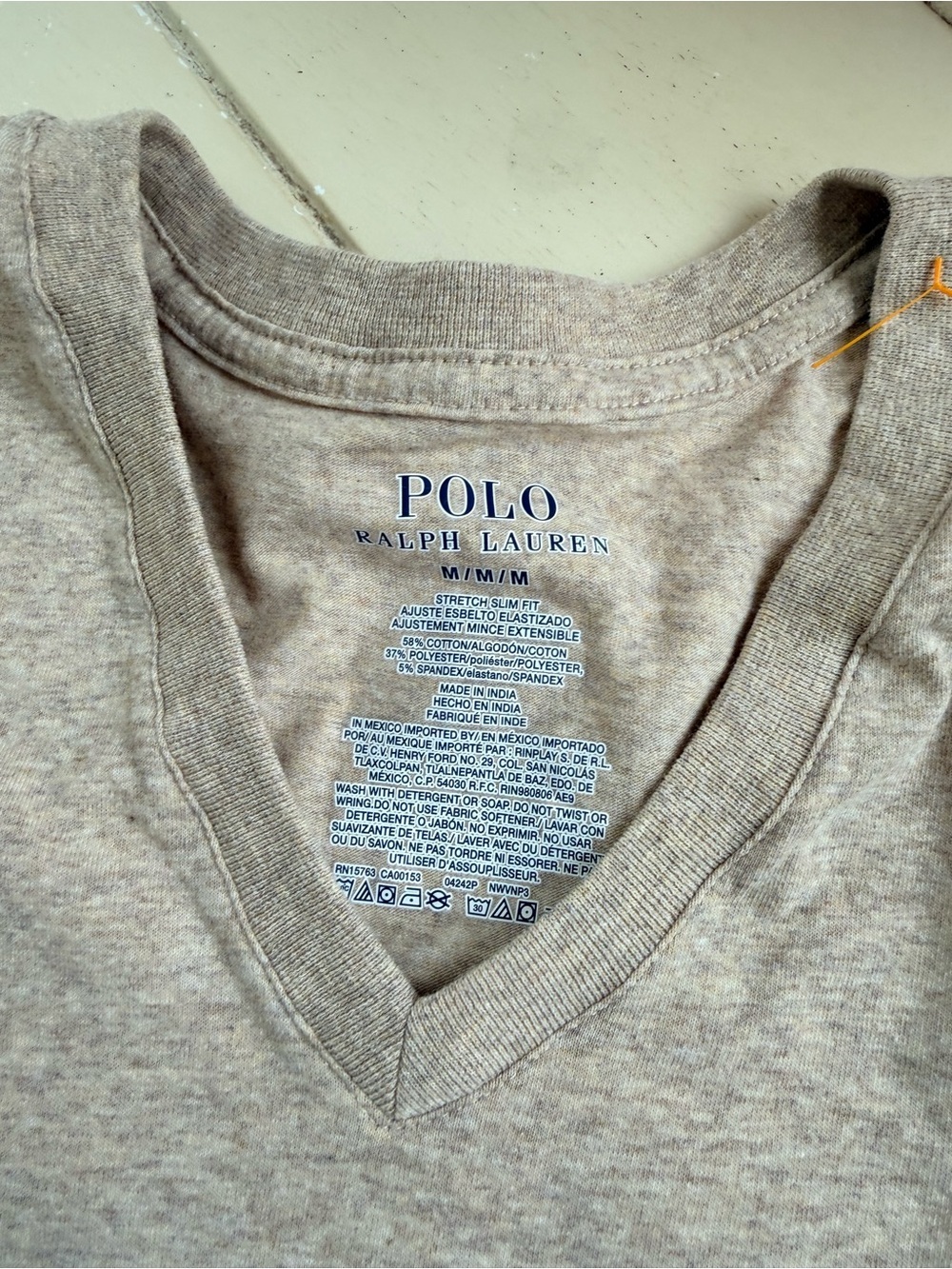 Polo by Ralph Lauren Men's V-Neck Tee in Light Taupe - Picture 3 of 3